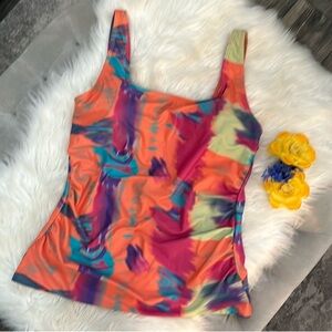 Women’s Abstract Tankini Top Multi Colors Tank Style  Sz M/LG NEW!